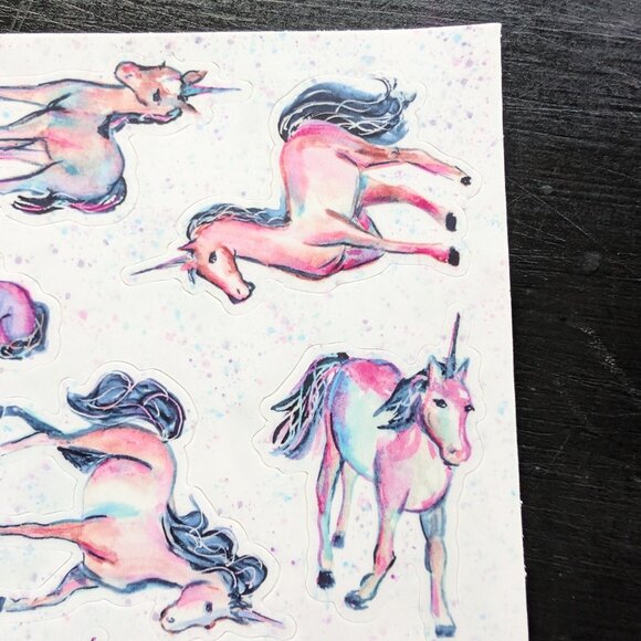 4x6 Watercolor Art Galaxy Speckled Unicorns Sticker Sheet - pink teal blue - Picture 4 of 6